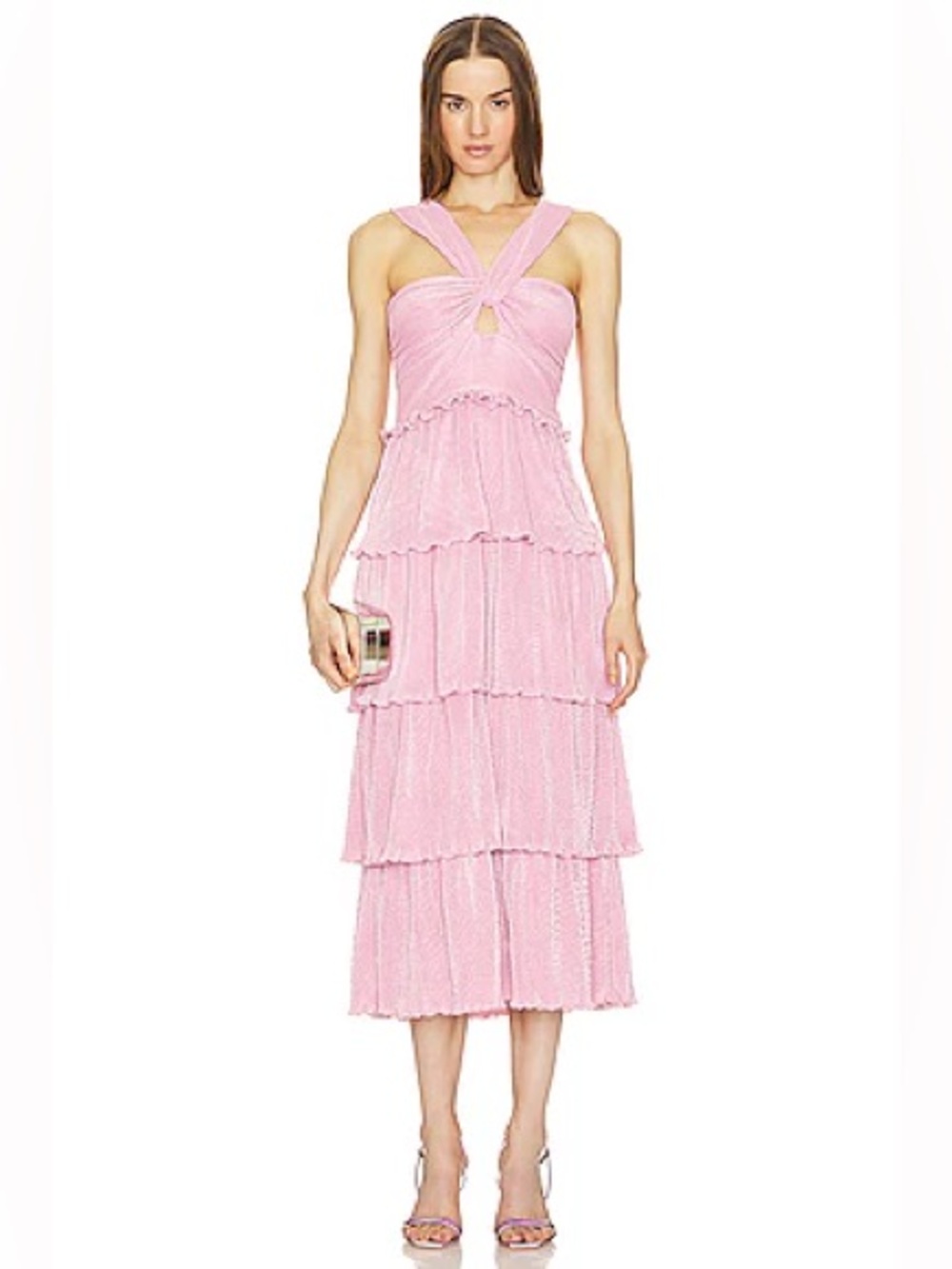 Saylor Esperanza Pink Pleated Sleeveless Tiered XS Dress